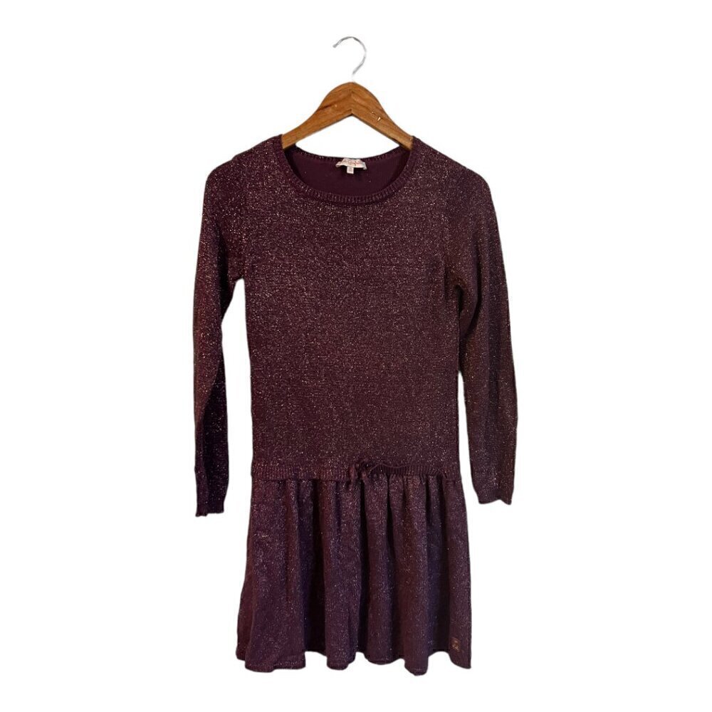 Lili Gaufrette Metallic Sparkle Purple Dress Size 12 Long Sleeves Modest